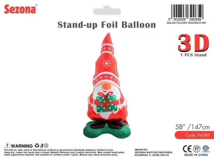 Balon Boże Narodzenie Krasnal świąteczny 147cm - tantis.pl