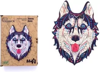 Puzzle drewniane eko 123. Śnieżny husky - tantis.pl