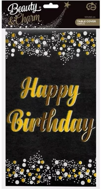 Obrus foliowy 137x183cm. Happy Birthday. Czarny - tantis.pl