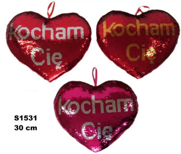 Serce cekinowe 30cm "Kocham Cię" 3 kolory 156068 - tantis.pl