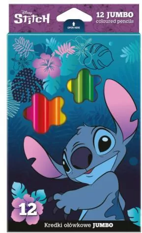 Kredki ołówkowe trójkątne. Jumbo. Disney Stitch. 12 kolorów - tantis.pl