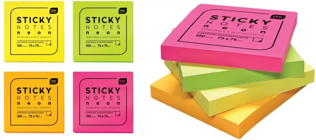 Karteczki samoprzylepne neon 75x75mm 100K - tantis.pl