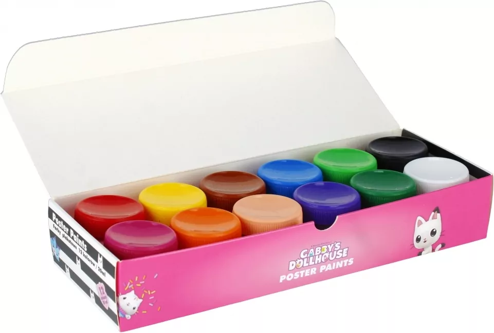 Farby plakatowe 20ml. Gabby's Dollhouse, 12 kolorów - tantis.pl