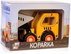 Drewniane auto z oponami - koparka