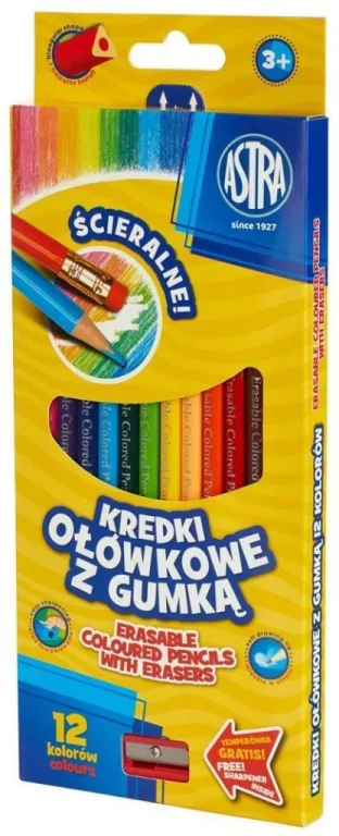 Kredki ołówkowe z gumką. 12 kolorów - tantis.pl