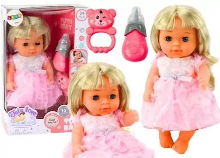 Lalka w jasno-różowej sukience siusiająca butelka