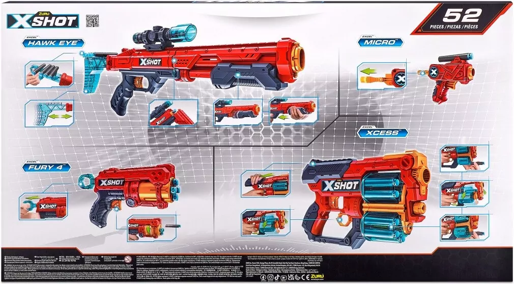 X-Shot. Zestaw wyrzutni Excel Combo Hawk + Xcess + Fury 4 + Micro - tantis.pl