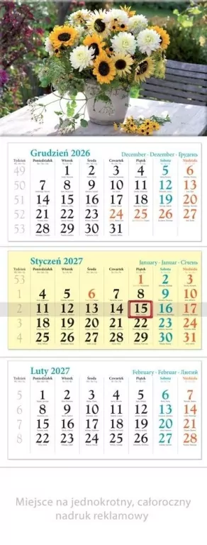 Kalendarz 2027 trójdzielny Bukiet - tantis.pl