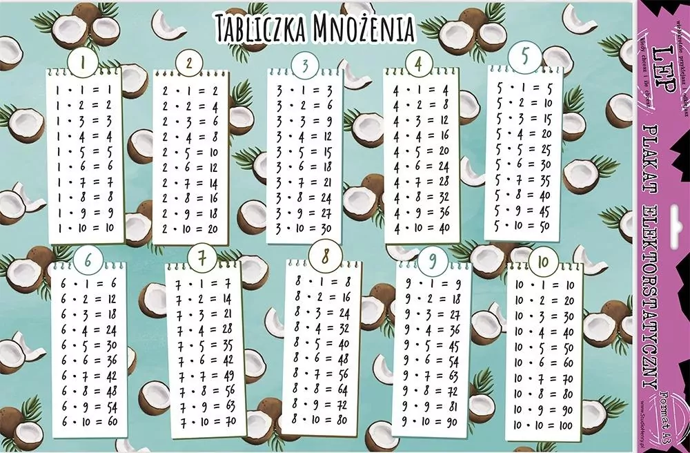 Plakat elektrostaty. Tabliczka mnożenia kokos edu - tantis.pl