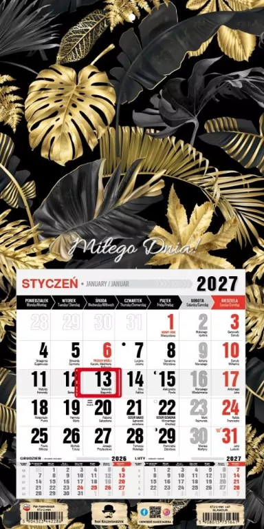 Kalendarz 2027 jednodzielny mini z magne. Glamour - tantis.pl