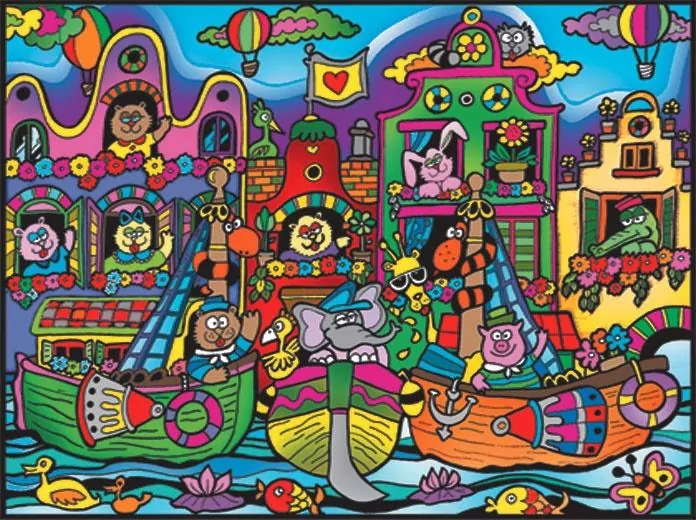 Kolorowanka welwetowa 47x35cm Łódki i domki - tantis.pl