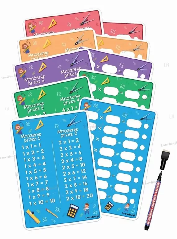 Plansze edu A4 - tabliczka mnożenia +pisak 5 kart - tantis.pl