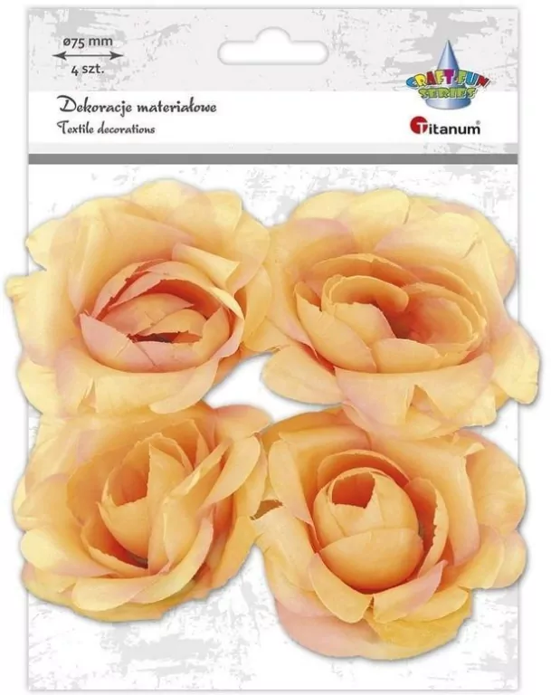 Materiałowe róże 3D 75mm herbaciane 4szt - tantis.pl