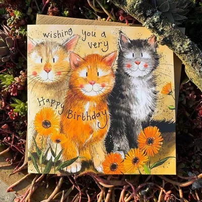 Karnet Urodziny Koty i nagietki