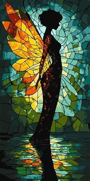 Malowanie po numerach - Witrażowy anioł 40x80cm - tantis.pl