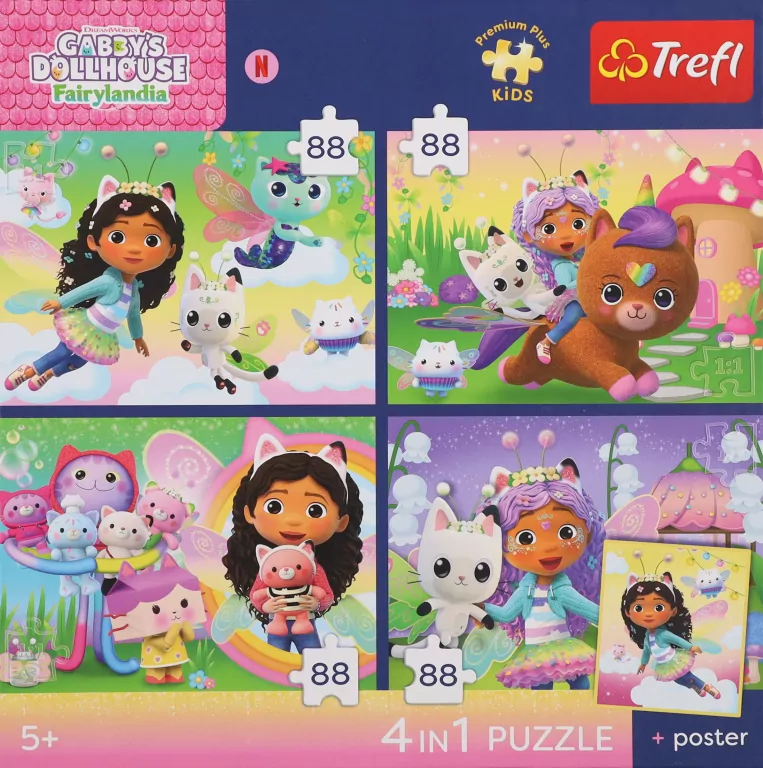 Puzzle 4w1 Koci Domek Gabi + plakat TREFL - tantis.pl