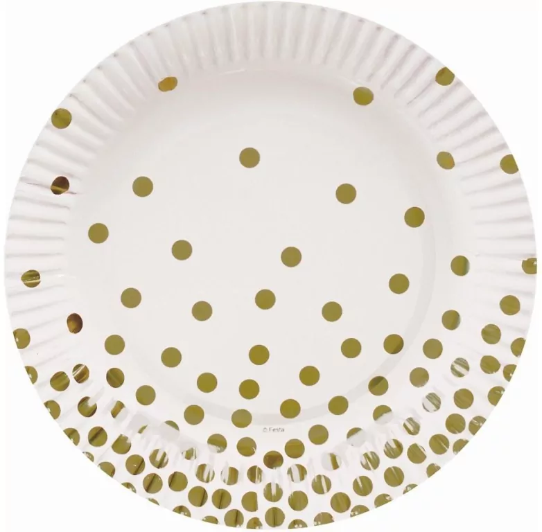 Talerzyki pap. białe Groszki złote 18cm - tantis.pl