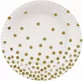 Talerzyki pap. białe Groszki złote 18cm - tantis.pl