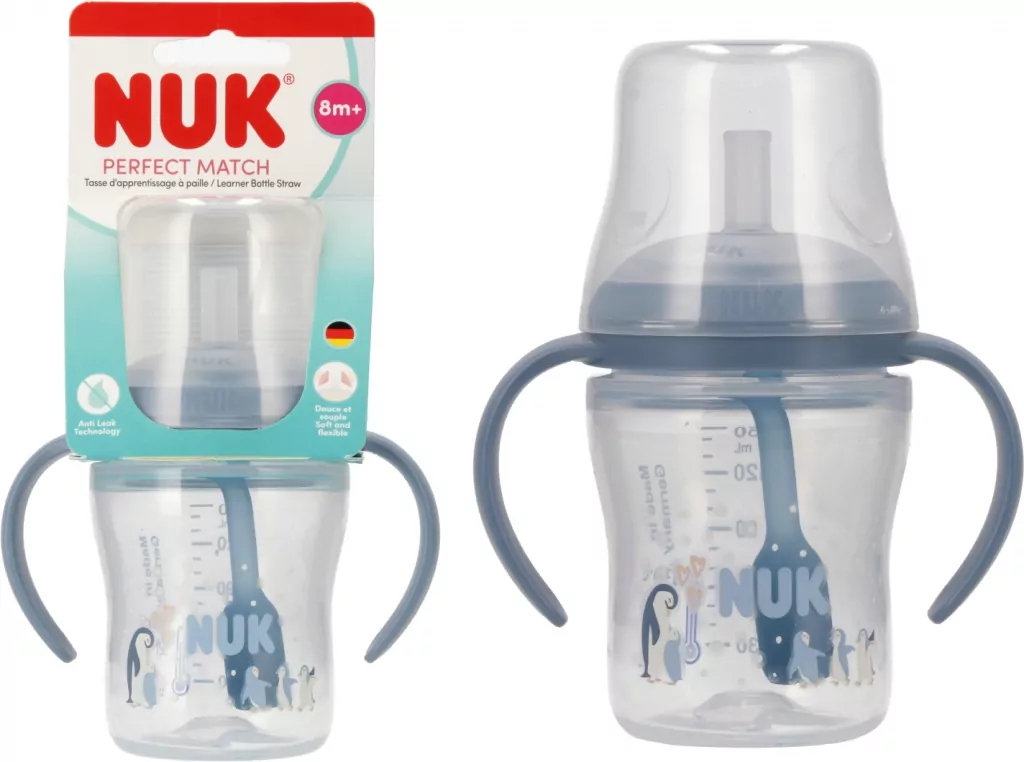 NUK. Butelka do nauki picia ze słomką. 150 ml. Pingwin - tantis.pl