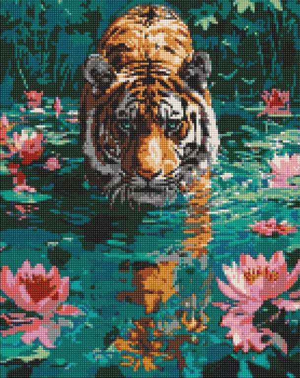 Diamentowa mozaika - Tygrys na polowaniu 40x50cm - tantis.pl