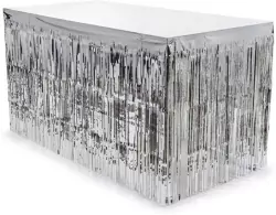 Skirting foliowy z frędzlami srebrny 300x80cm