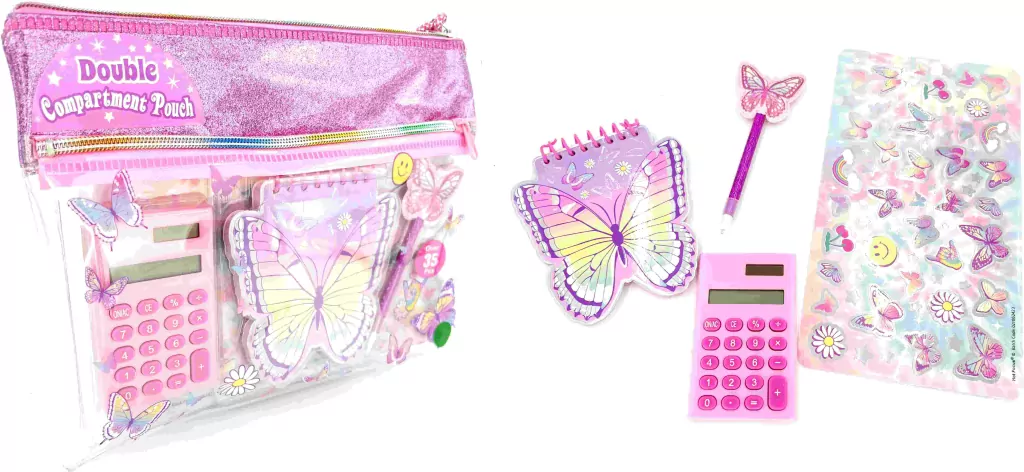 Zestaw z kalkulatorem w saszetce Motylki - tantis.pl