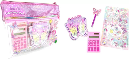 Zestaw z kalkulatorem w saszetce Motylki