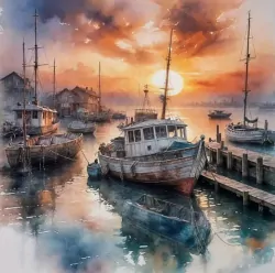 Diamentowa Mozaika Statek w porcie wioski rybackiej NO-2003022