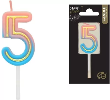 Świeczka B&C cyferka 5 neon - tantis.pl