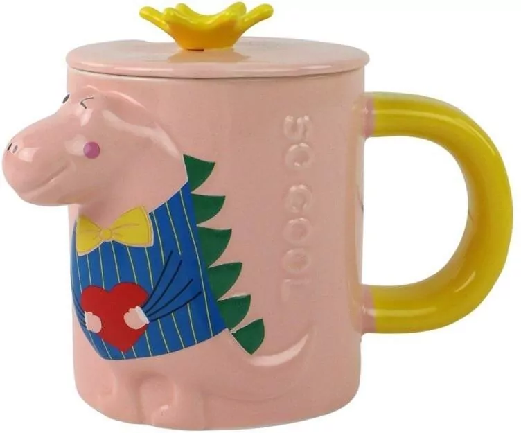 Kubek Różowy Dinozaur przykrywka 400ml - tantis.pl