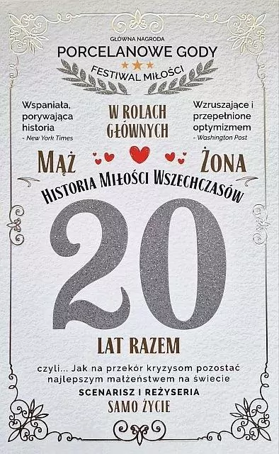 Karnet 20 rocznica ślubu (porcelanowa) - tantis.pl