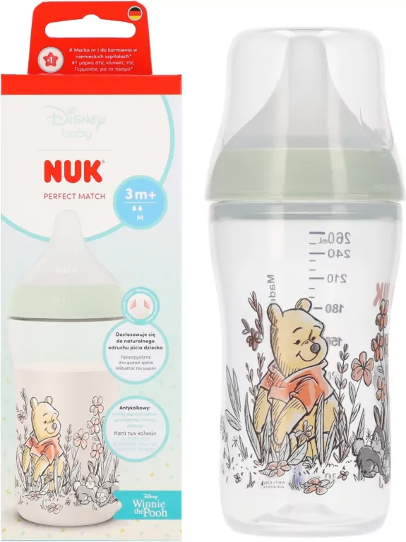 NUK. Perfect Match. Butelka z silikonowym smoczkiem. 260 ml. Kubuś - tantis.pl