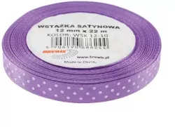 Wstążka satynowa w kropki 12mmx22m. Fioletowa