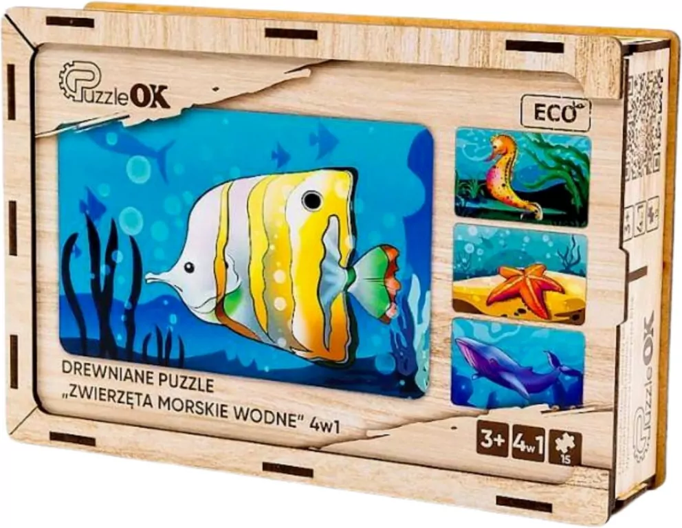 Puzzle drewniane 4w1 zwierzęta morskie - tantis.pl