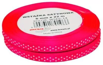 Wstążka satynowa w kropki 6mmx22m. Różowa - tantis.pl