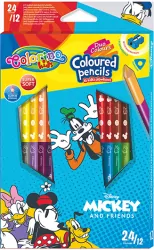 Kredki ołówkowe trójkątne Colorino Kids 24 kolorów 12 sztuk z temperówką  Mickey