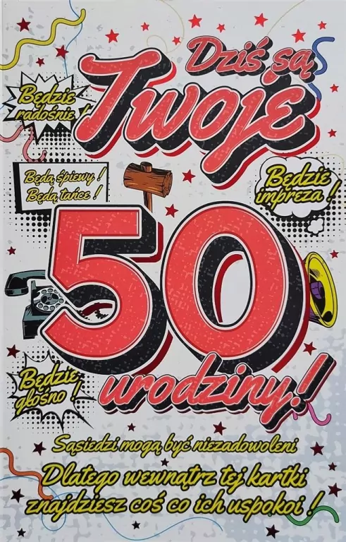 Karnet Urodzinowy z zawieszką 50 - tantis.pl