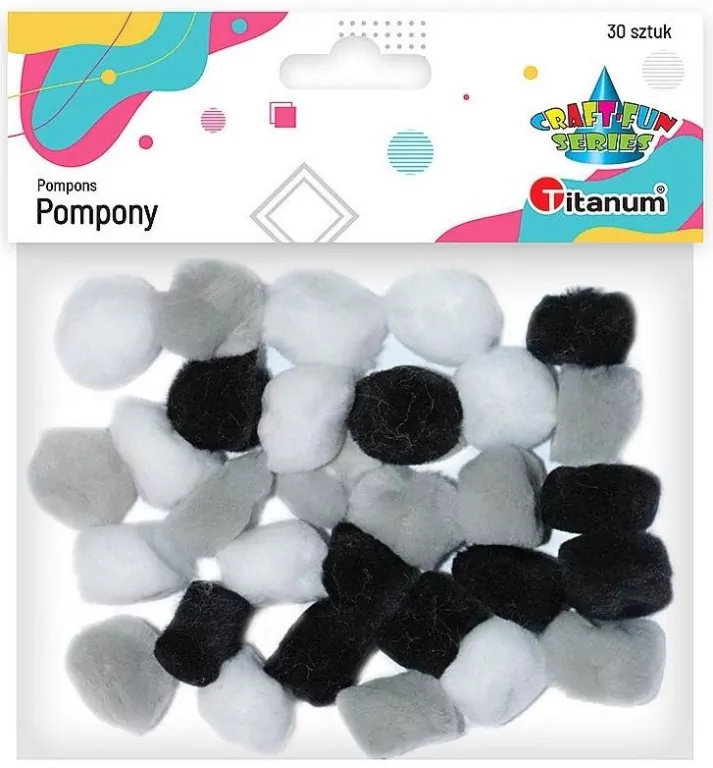 Pompony dekoracyjne 25mm szary+biały+czarny - tantis.pl