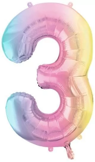 Balon foliowy cyfra 3 86cm pastel tęczowy - tantis.pl