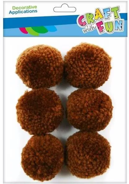 Pompony wełniane 4cm brązowe 6szt - tantis.pl