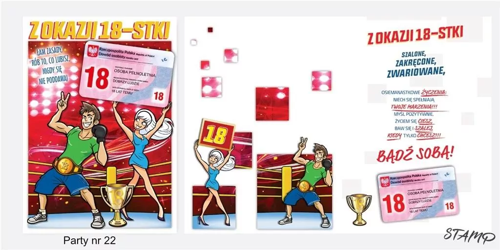 Karnet Party naklejany B6+koperta. Urodziny 18 - tantis.pl