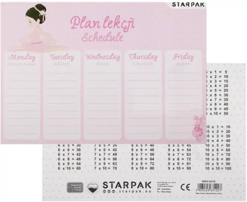 Plan lekcji z tabliczką mnożenia Balerina