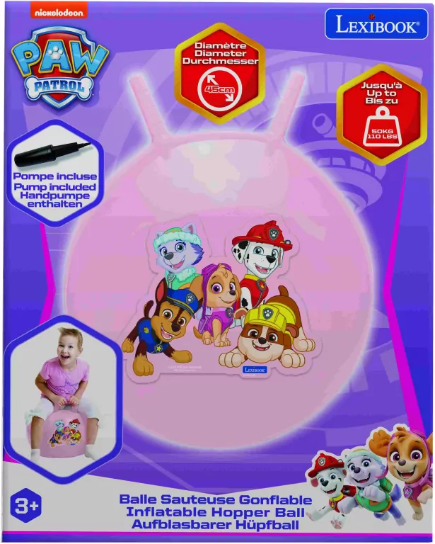 Nadmuchiwana piłka do skakania Paw Patrol 45cm różowa Lexibook BG040PAG - tantis.pl