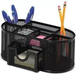 Przybornik na biurko Q-CONNECT Office Set, metalowy, z szufladką, czarny