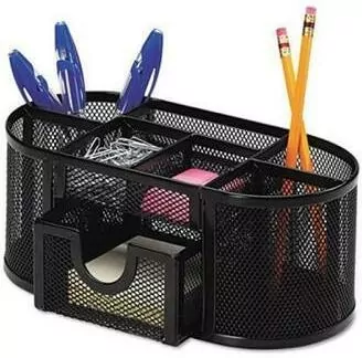 Przybornik na biurko Q-CONNECT Office Set, metalowy, z szufladką, czarny