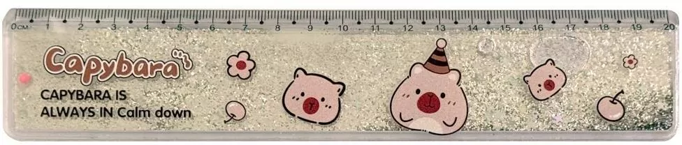 Linijka z wodą i brokatem Kapibara srebrna 20cm - tantis.pl