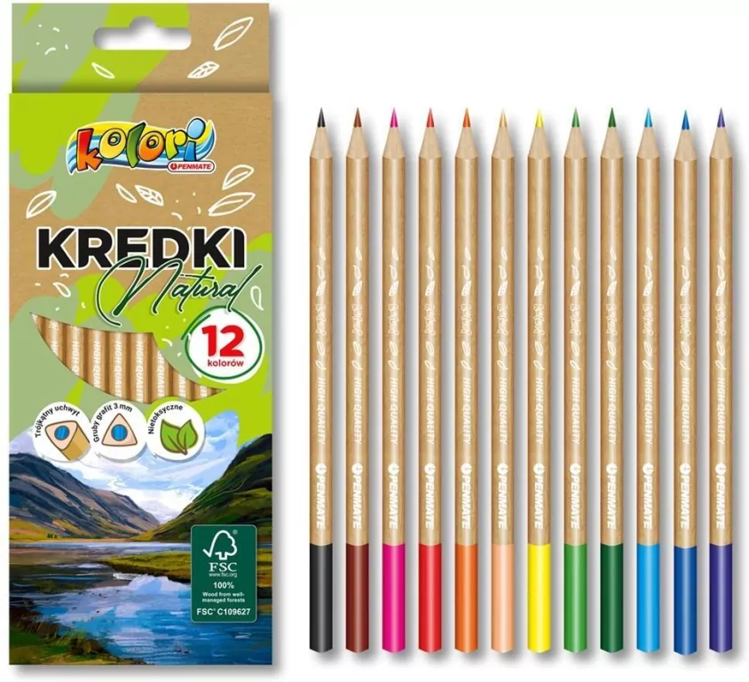 Kredki Kolori ołówkowe 12 kolorów natural PENMATE - tantis.pl