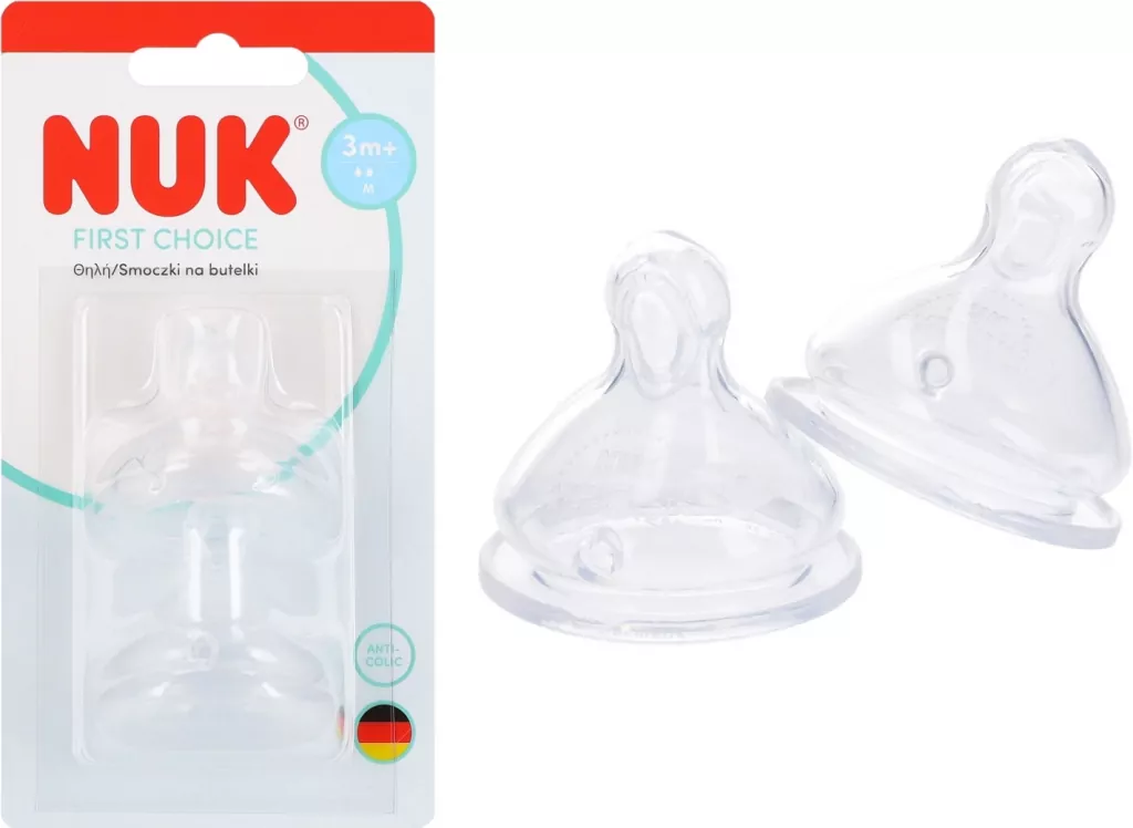 NUK. First Choice. Smoczek do butelki z silikonowym smoczkiem. 0-6 miesięcy. 2 sztuki - tantis.pl