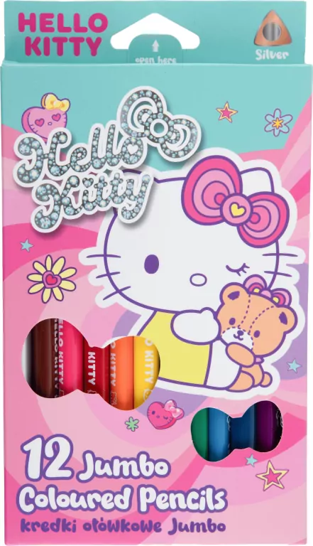Kredki ołówkowe trójkątne Jumbo Hello Kitty 12 kolorów - tantis.pl