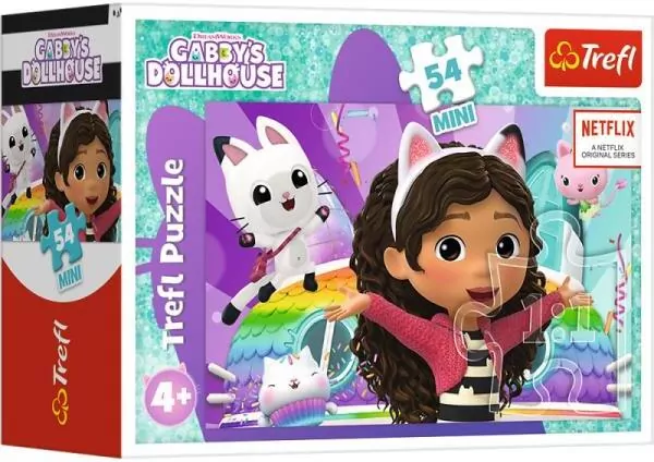 Puzzle 54el Mini Z Gabi zawsze jest wesoło. Koci Domek Gabi. Gaby's Dollhouse 19773, 19774, 19775, 19776 (54211) TREFL cena za 1 sztukę - tantis.pl